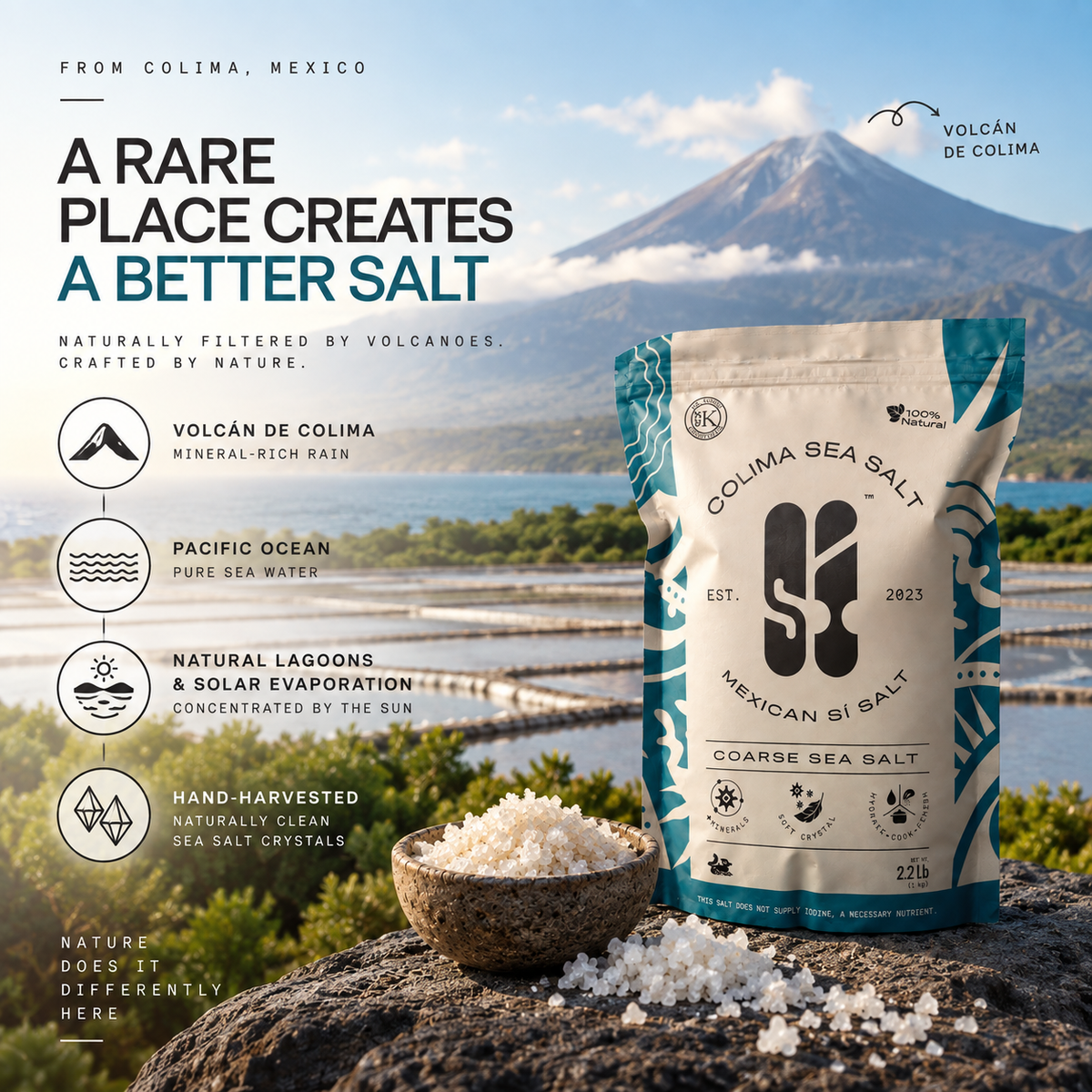 Colima Sea Salt 2.2 lb | Unrefined | +82 Minerals | Kosher | 100% Natural