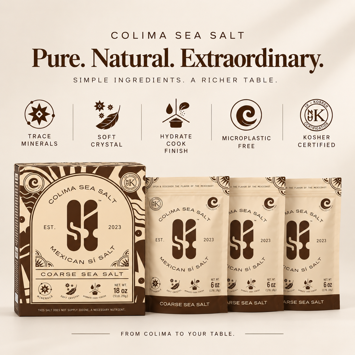 Colima Sea Salt 18 oz | Unrefined | +82 Minerals | Kosher | 100% Natural