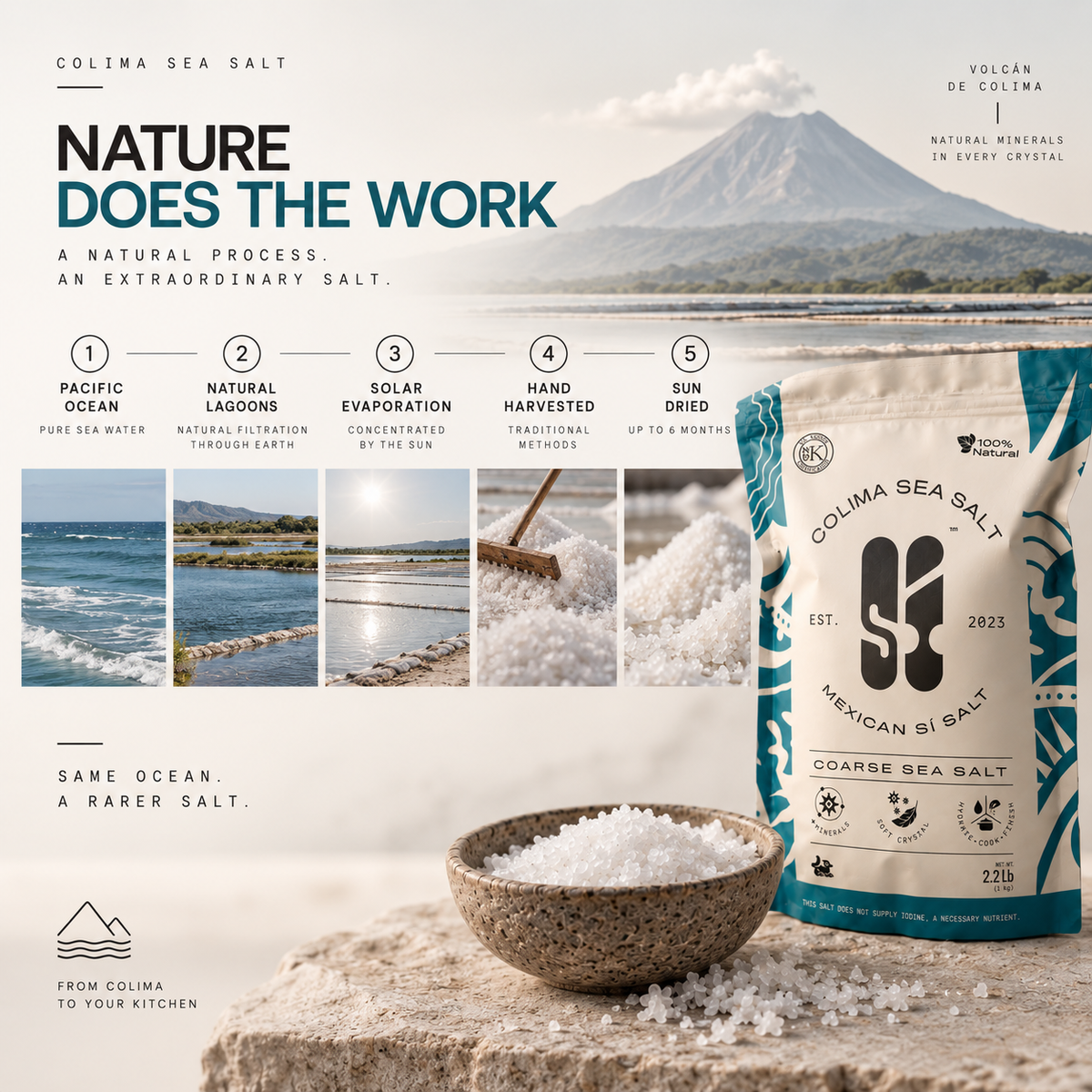 Colima Sea Salt 2.2 lb | Unrefined | +82 Minerals | Kosher | 100% Natural